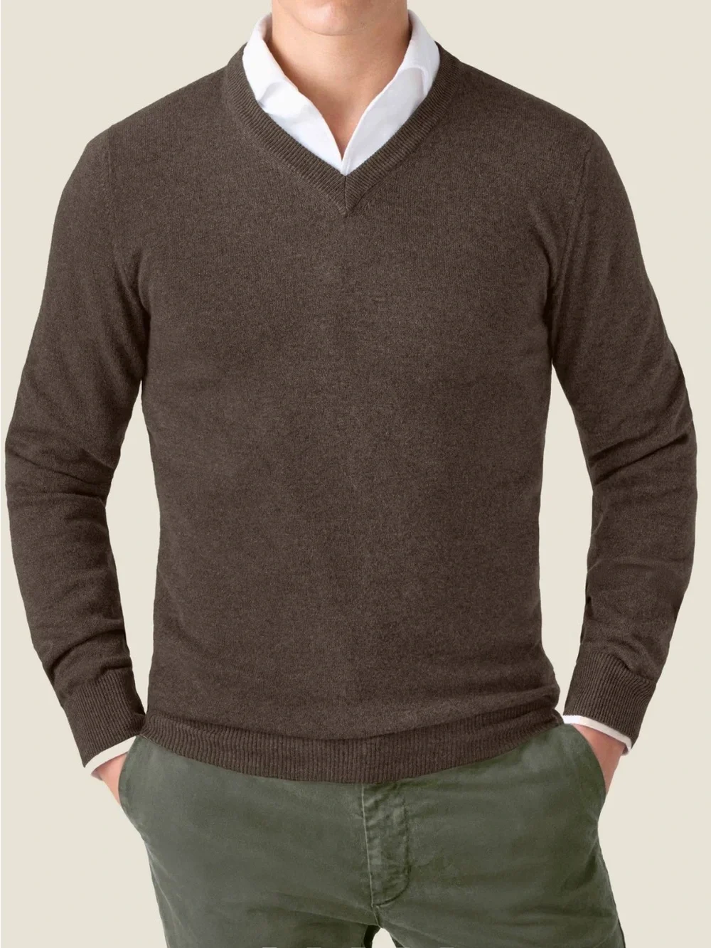Banana Republic Men’s V-Neck Cotton-Silk-Cashmere Sweater in Dark Brown